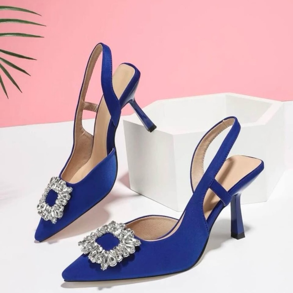 SHEIN Blue Heels with Crystal Embellishment